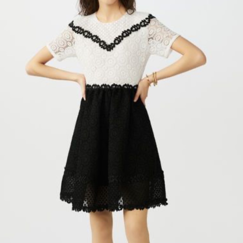 Maje Renald Two Tone Black & White Lace Fit & Flare Dress SIZE SMALL